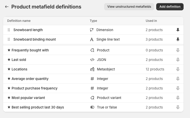 Espresso Live metafield definitions